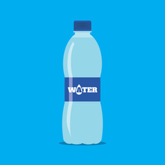 Plastic bottle of fresh water icon in flat style isolated on blue background. Stylized vector eps10 illustration.
