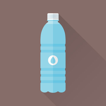 Plastic bottle of fresh water icon in flat style isolated on brown background. Stylized vector eps8 illustration.