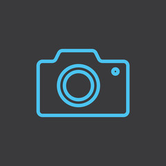thin line camera blue icon on dark background