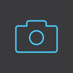 thin line camera blue icon on dark background