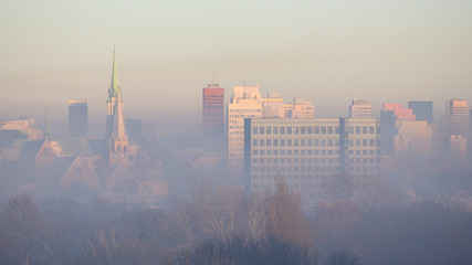 Łódź w smogu, Polska - obrazy, fototapety, plakaty