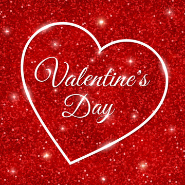 Valentine's Day and heart on red glitter background. Vector illustration