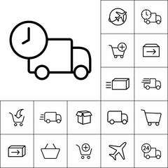 thin line delivery truck icon on white background, shipping icon