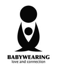 Vector Black and White Babywearing Symbol With Parent Carrying Baby In a Sling. Icon Style. Love, connection concept.