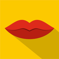 Red female lips icon, flat style