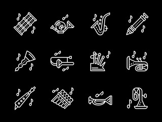 Woodwind music tune white simple line vector icons © yershovoleksandr