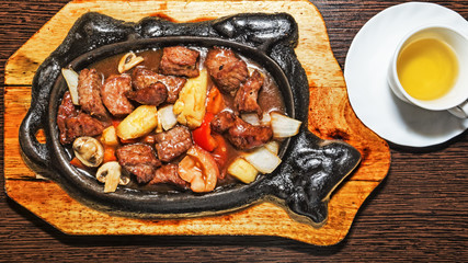 Vietnamese beef grilled with pineapple mushrooms onion peppers