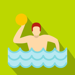 Water polo player in swimming pool icon flat style