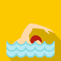 Swimmer crawling in pool icon, flat style