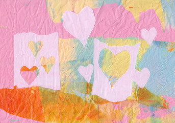 Set of hearts for Valentine's Day in a ripped paper style. Handmade.