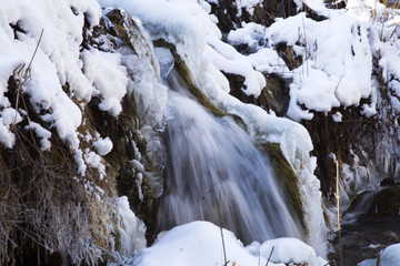 Frozen Plitvice landscape, national park in Croatia