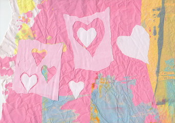 Set of hearts for Valentine's Day in a ripped paper style. Handmade.