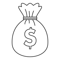 Bag with dollars icon, outline style