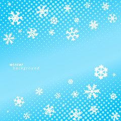 Snowflakes on blue sky background. Christmas vector design