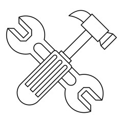 Hammer and wrench icon, outline style