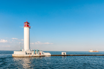 Odessa red and white lighthouse in bright sunny summer day