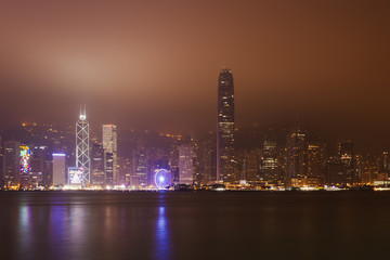 Fototapeta na wymiar Skyline of Hong Kong during fog 
