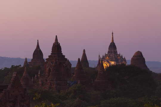 The many temples of Bagan at sunset 
