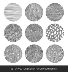 Set isolated textures, brushes, graphics, design element. Hand-d