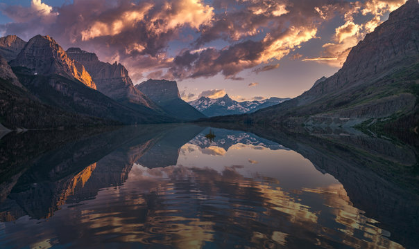 St Mary Lake at dusk Panorama