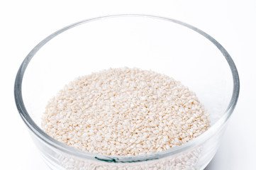white Sesame close up shot on white background.