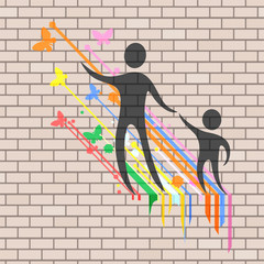 nice family illustration in brick wall