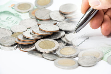 business sign by CEO on coin money background