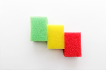 Dishwashing sponges on a white background
