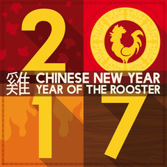 Flat Design for Chinese New Year in 2017 with Rooster, Vector Illustration