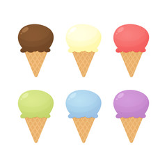 Ice cream flavors set cartoon vector isolated