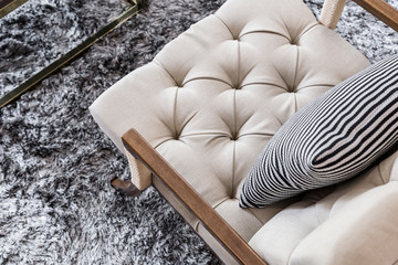 contemporary interior of Living room with part of sofa in sunny