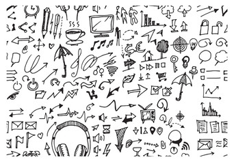 Obraz premium Hand drawn seamless doodle pattern with business symbols