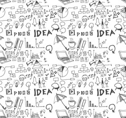 Obraz premium Hand drawn seamless doodle pattern with business symbols