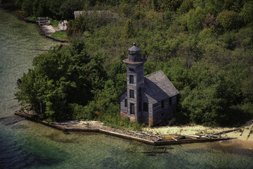 Fototapeta na wymiar Grand Island East Channel Lighthouse Aerial View