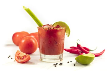 Tuinposter Bloody Mary cocktail with celery and lime © laplateresca