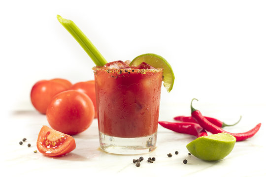 Bloody Mary cocktail with celery and lime