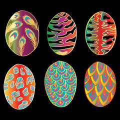 Illustration of animal patterns Easter egg set. Sketchy style.