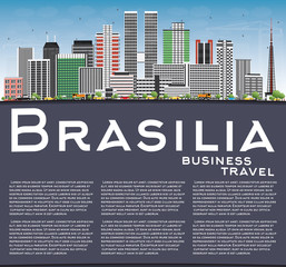 Brasilia Skyline with Gray Buildings, Blue Sky and Copy Space.