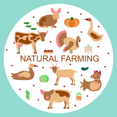 Set logotype eco farm in modern flat design. Perfect organic farm products banner or flyer. Vector illustration. eps 10