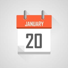 January 20, calendar icon with flat design illustration on grey background.