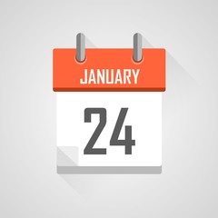 January 24, calendar icon with flat design illustration on grey background.