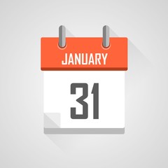 January 31, calendar icon with flat design illustration on grey background.
