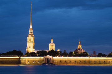 Cathedral of the apostles Peter and Paul in the Peter and Paul fortress June night. Saint Petersburg