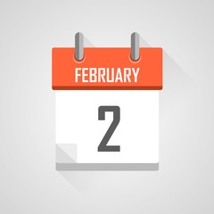 February 2, calendar icon with flat design on grey background.