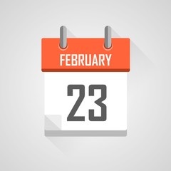 February 23, calendar icon with flat design on grey background.