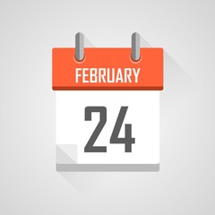 February 24, calendar icon with flat design on grey background.