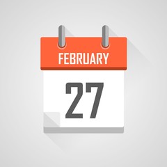 February 27, calendar icon with flat design on grey background.