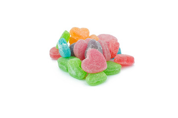 Colorful heart shape jellys isolated on white background