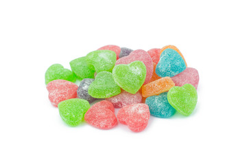 Colorful heart shape jellys isolated on white background
