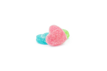 Colorful heart shape jellys isolated on white background